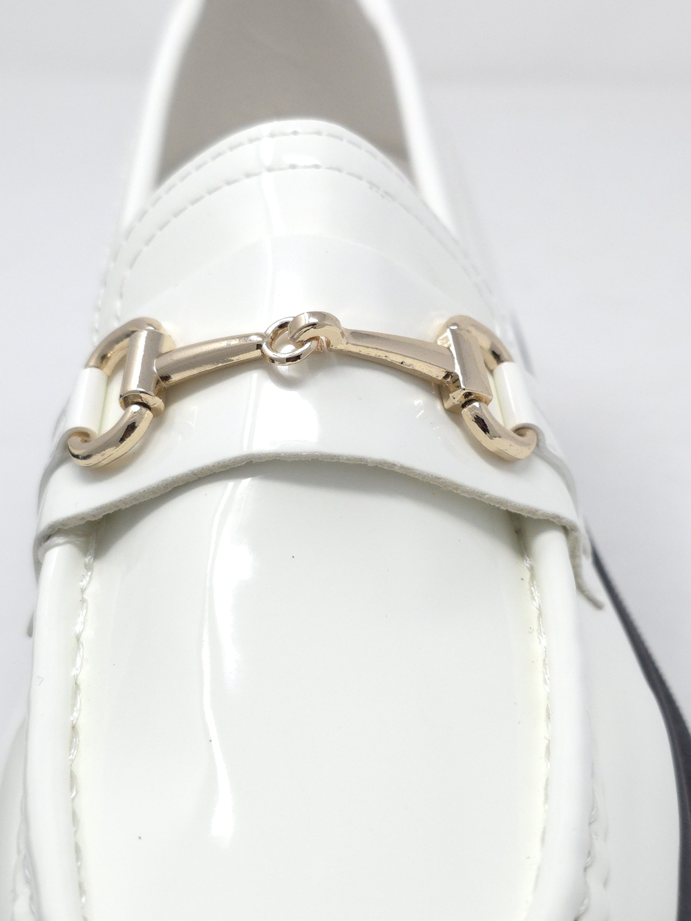 White Chunky Platform Loafers Gold Chain Lug Sole Slip On Trendy - Picture 7 of 10